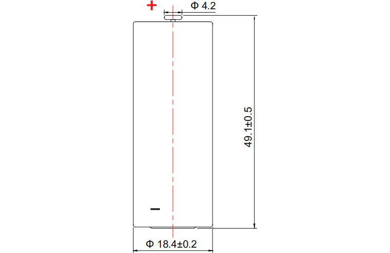 ER18505 Li-SOCl2 Cylindrical Lithium Battery Technical Drawings